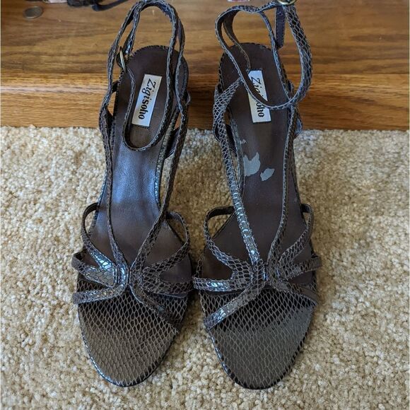 zigisoho brown strappy faux snakeskin high heel sandals sz 7 euc - Picture 7 of 7
